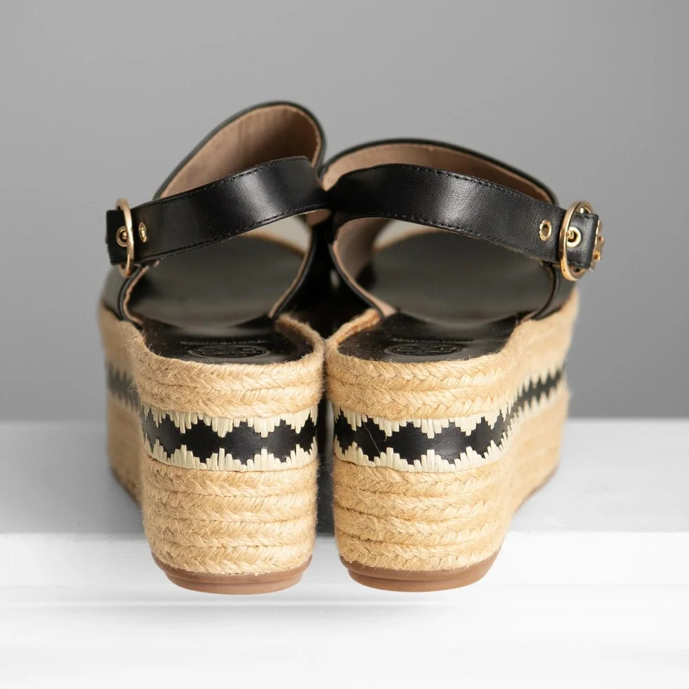 Tory Burch Platform Espadrille Wedge Sandals Sz 9 Slingback Geometric Boho Chic